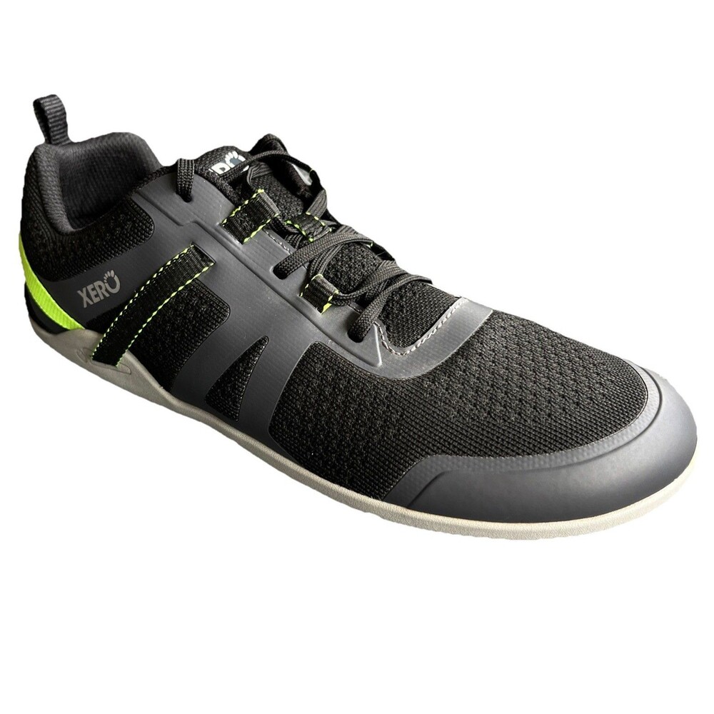 Xero Prio Mens 11.5 Black Green Barefoot Minimalist Athletic Running Sneaker